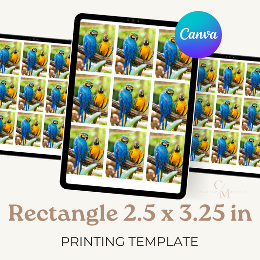 Rectangle 2.5x3.25 inch printing template available for Canva as a download.
