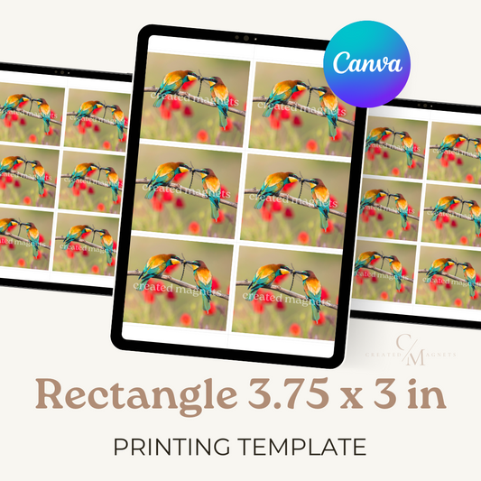 Square 3.75x3 inch printing template available for Canva as a download.