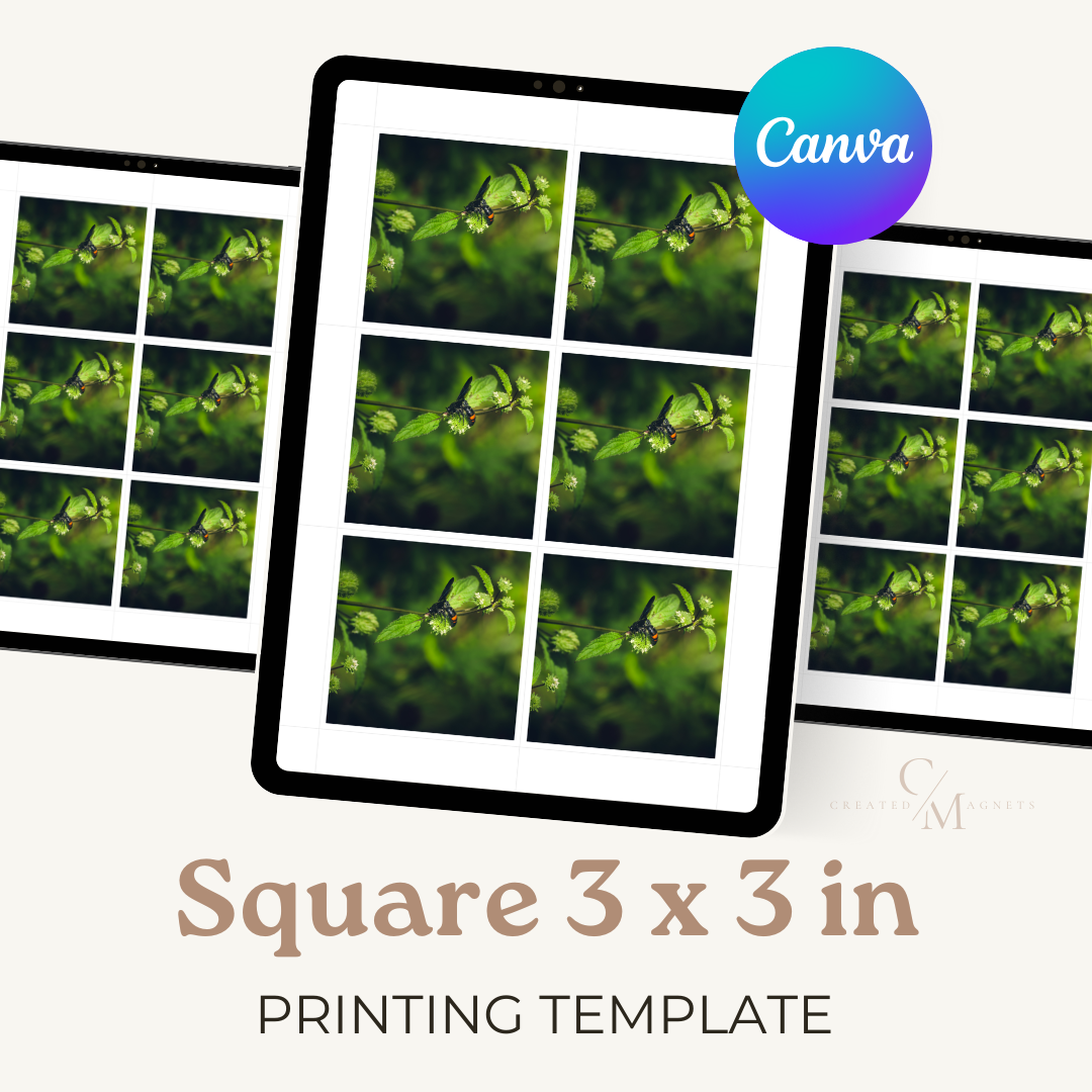 Square 3x3 inch printing template available for Canva as a download.